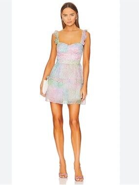 Amanda Uprichard x Revolve Coralie Mini Dress Tiered Ruffle in Lilith Floral M